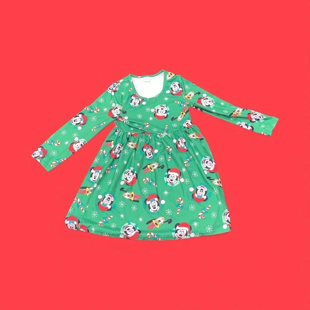 Disney Mickey & Pluto Green Christmas Dress Sz 3XL Adorable